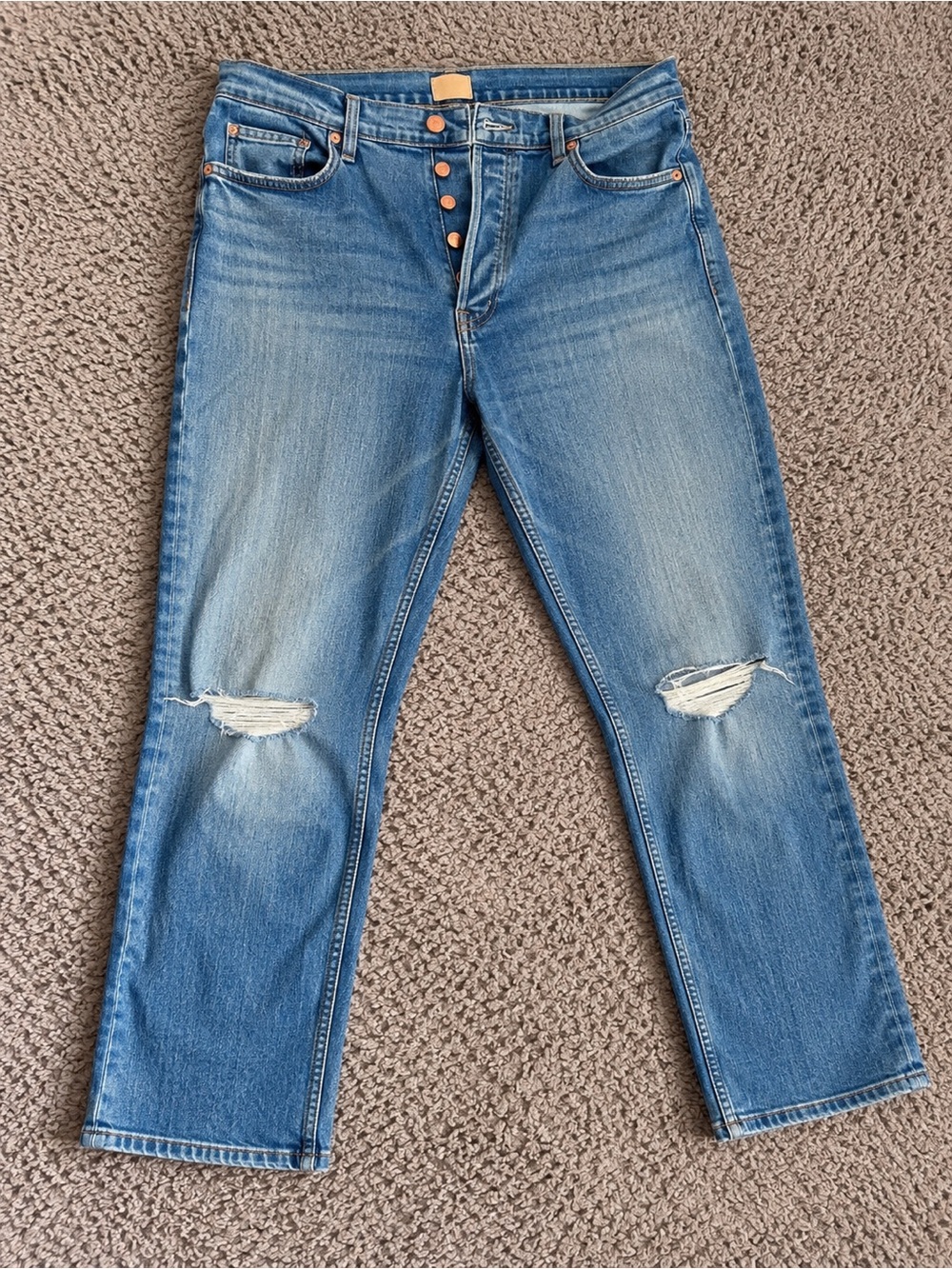 MOTHER The Pixie Tomcat Crop Jeans Not Cut & Pasted Size 34 Distressed